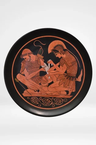 greek pottery hand made replica red figure wall plate achilles and patroklos sjsdesigns prf 007