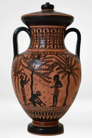 25cm black figure amphora antimenes painter hand made greek pottery olive harvest herakles and hermes meet chiron the centaur sjs pbf 009