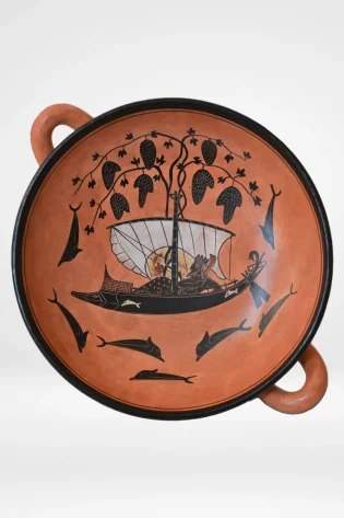 dionysos sailing black figure kylix greek pottery hand made reproduction 20cm pbf 007