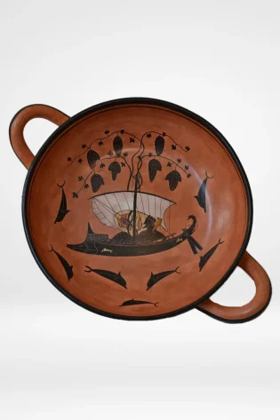 greek pottery hand made replica black figure kylix dionysos sailing sjs pbf 006