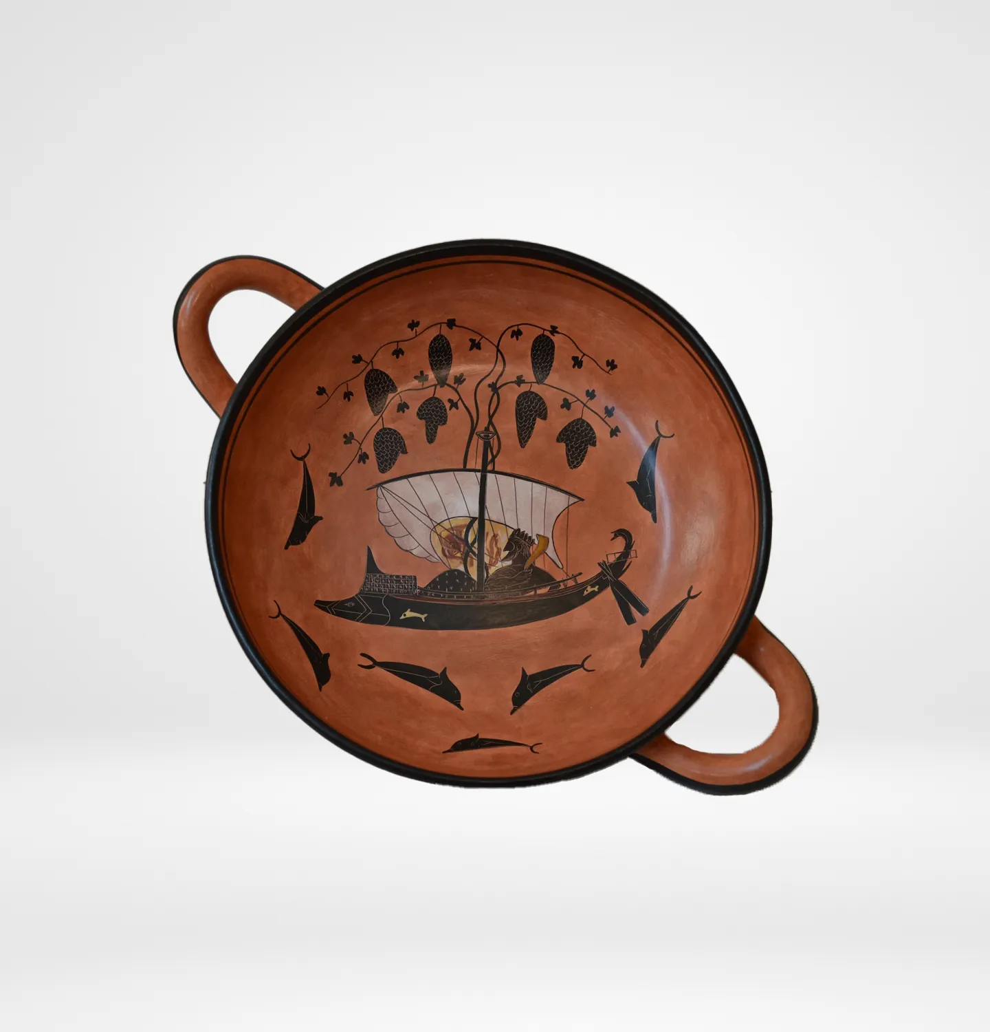 Greece ギリシャ製飾り陶 Dionysos Sailing, Black Figure Kylix, Greek Pottery, Hand made
