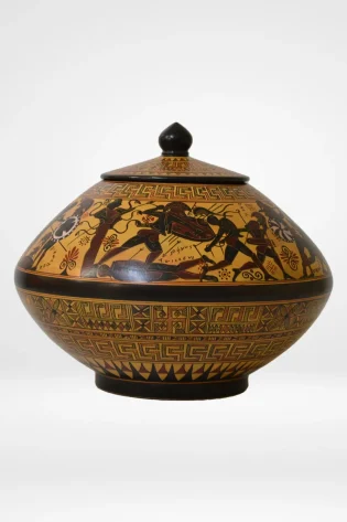 greek pottery hand made replica pixis the battle of troy sjs pgm 013