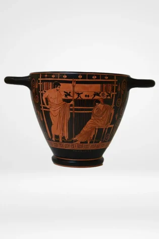 greek pottery hand made replica red figure skyphos penelope and telemachos sjs prf 013